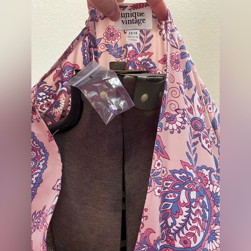 Unique Vintage Pink and Blue Paisley Maxi Dress - Picture 3 of 4
